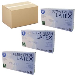 ULTRA FRESH Latex gloves - medium - low powder x 10 bulk buy deal